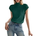 thumbnail image 2 of Green Womens Tops Women's Ice Silk Short Sleeve Sweater Small Turtle Collar Spring And Summer Casual Basic Knitted Slim Fit Pullover Shirts for Women, 2 of 4