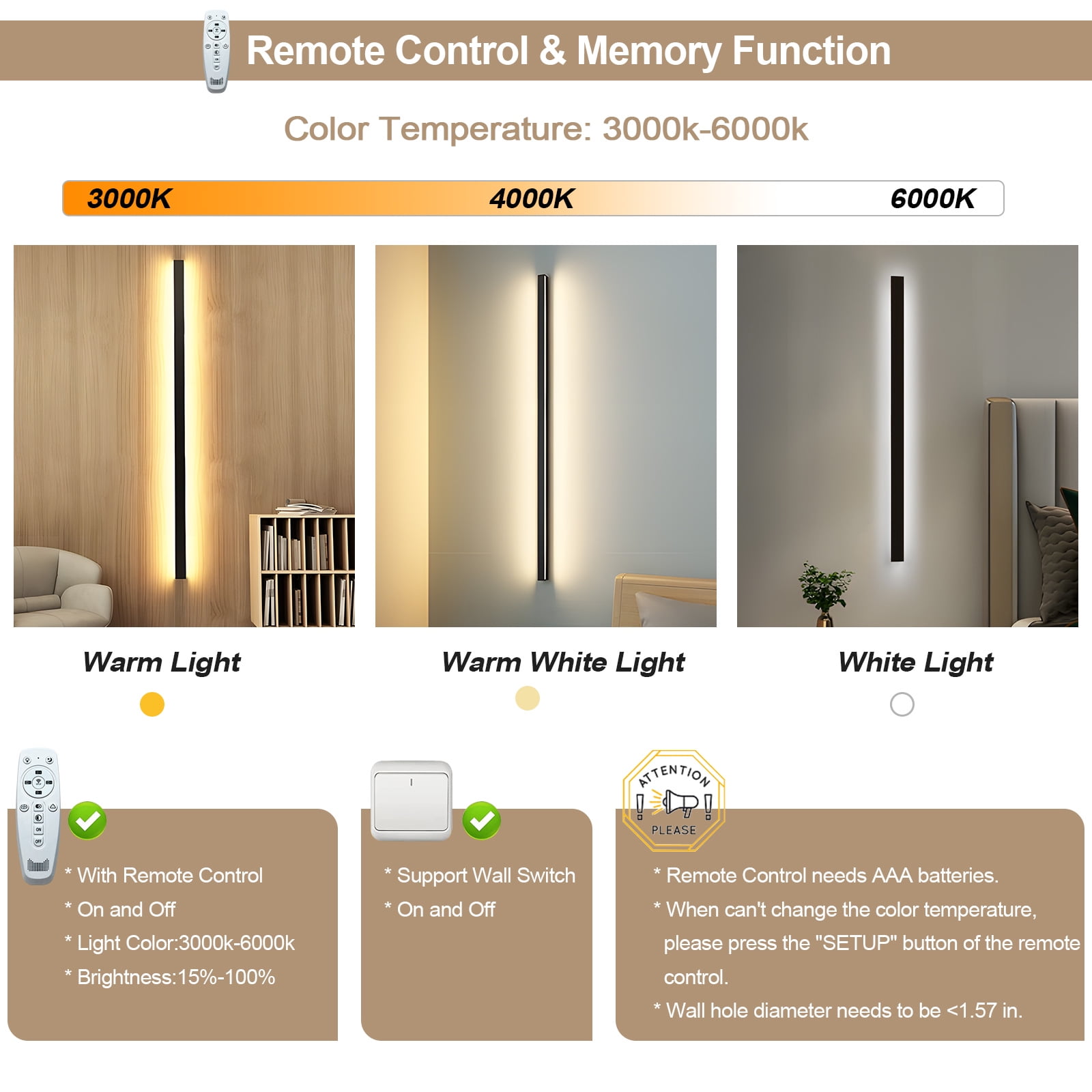 31in Dimmable LED Long Wall Lamp Waterproof IP65 Ourdoor Wall Light for Porch Sconce, 1pcs