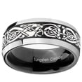 thumbnail image 2 of Tungsten Celtic Dragon 8mm Brushed Black 2 Tone Beveled Edges Men Ring, 2 of 2