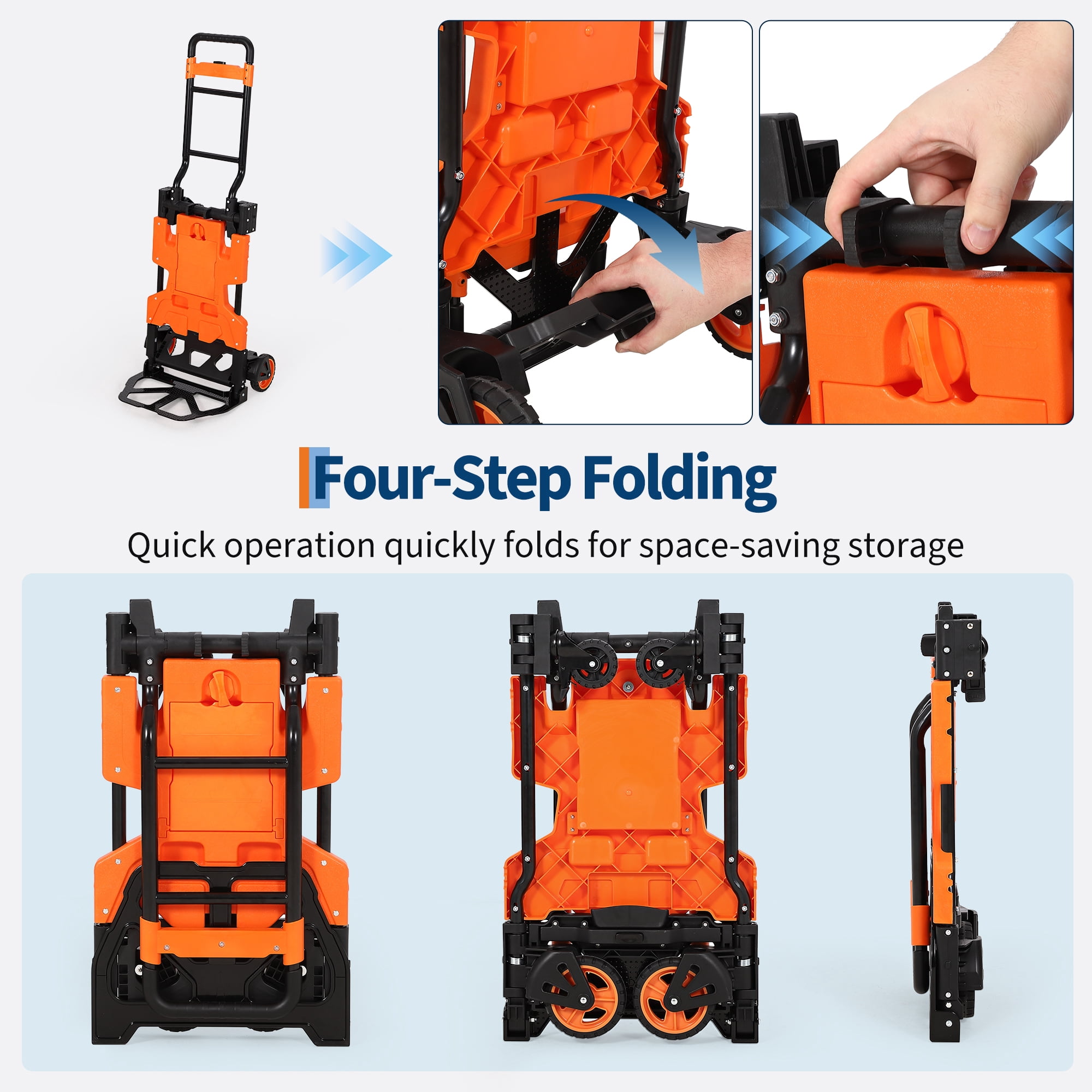 2-in-1 Folding Hand Truck, Convertible Utility Dolly Cart with Collapsible Basket & Bungee Cord
