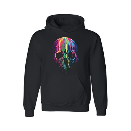 Rhinestone Skull Sweatshirt - Melting Skull Neon Unisex Hoodie Black Small