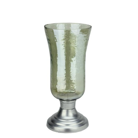 15.5" Decorative Golden Luster Hurricane Pillar Candle Holder with Silver Base