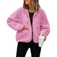 thumbnail image 4 of Womens Fleece Jacket Fuzzy Long Sleeve Short Winter Coats Button Down Jacket Outerwear with Pockets Pink XL, 4 of 6