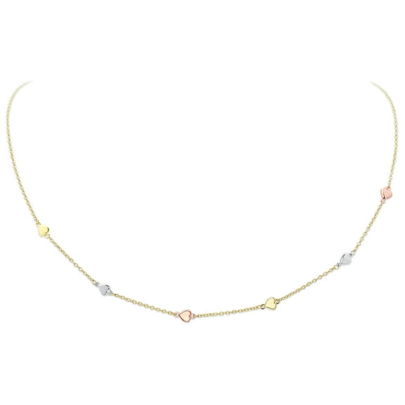 Wellingsale 14k 3 Tri Color White Yellow and Rose Gold Polished Chain Necklace with Heart - 17 1"