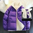 thumbnail image 2 of hlysgo Mens Reversible Winter Jackets Warm Sherpa Fleece Zip up Puffy Jacket no Hood Thermal Stand Collar Quilted Puffer Coats Purple XXL, 2 of 9