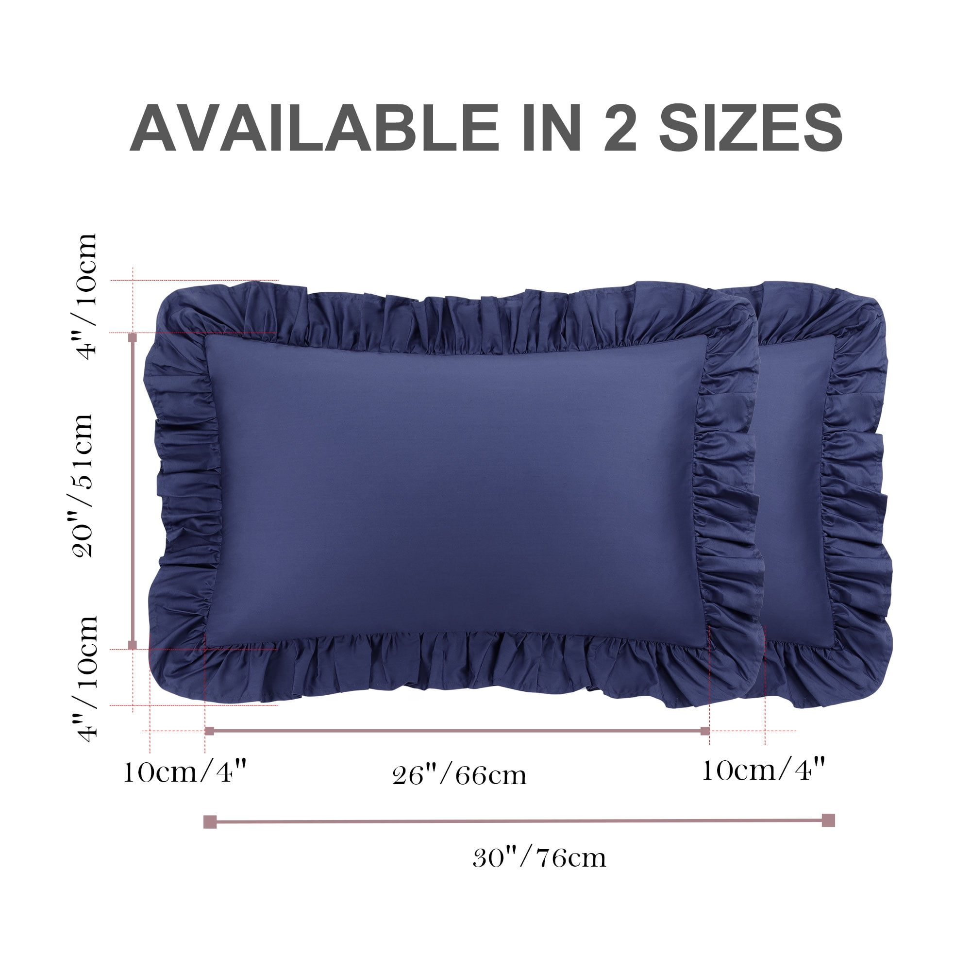 Unique Bargains 2 Pcs 100% Cotton Envelope Closure Ruffled Pillowcases Navy Blue Queen