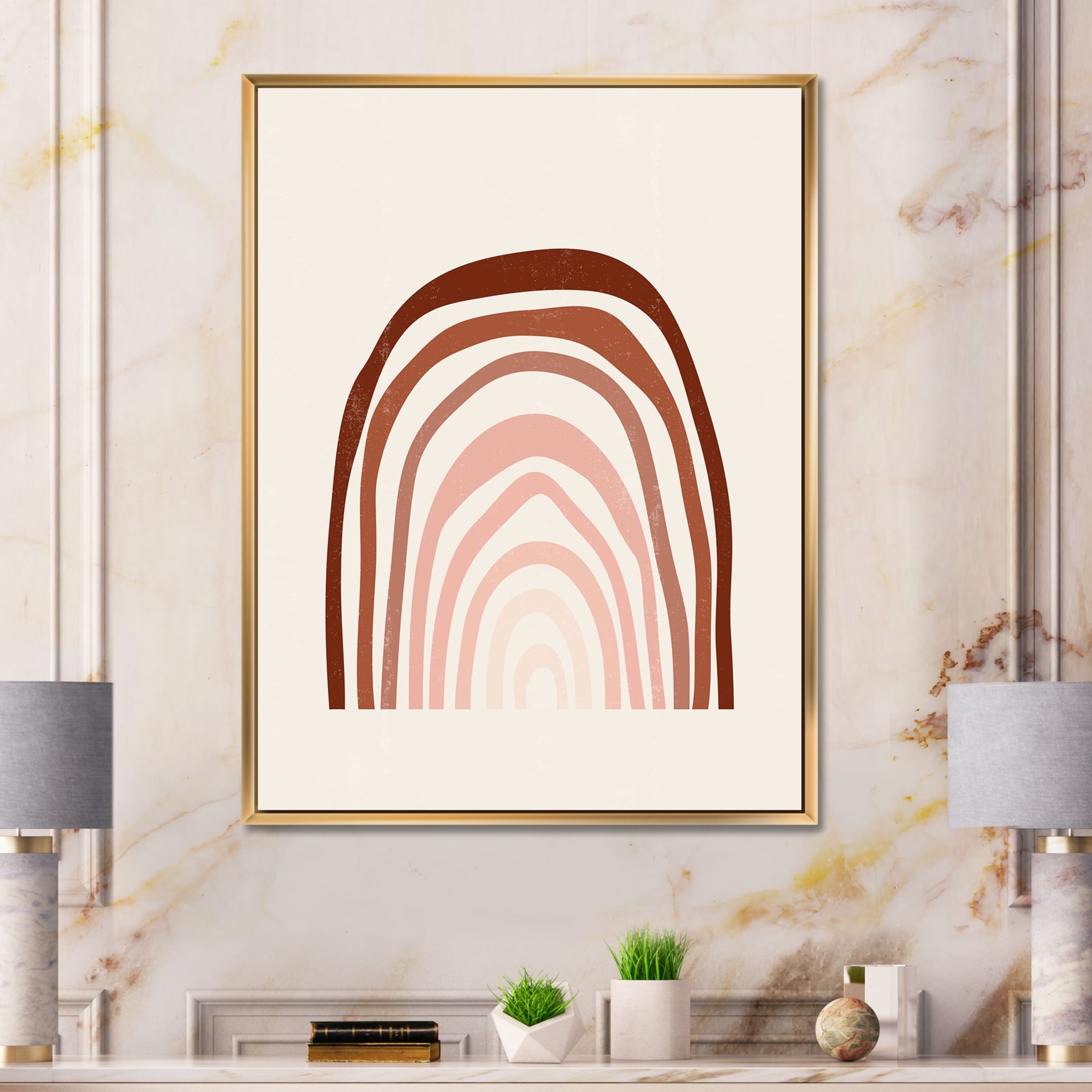 Designart 'Terracotta Minimalist Boho Art Rainbow I' Modern Framed Canvas Wall Art Print