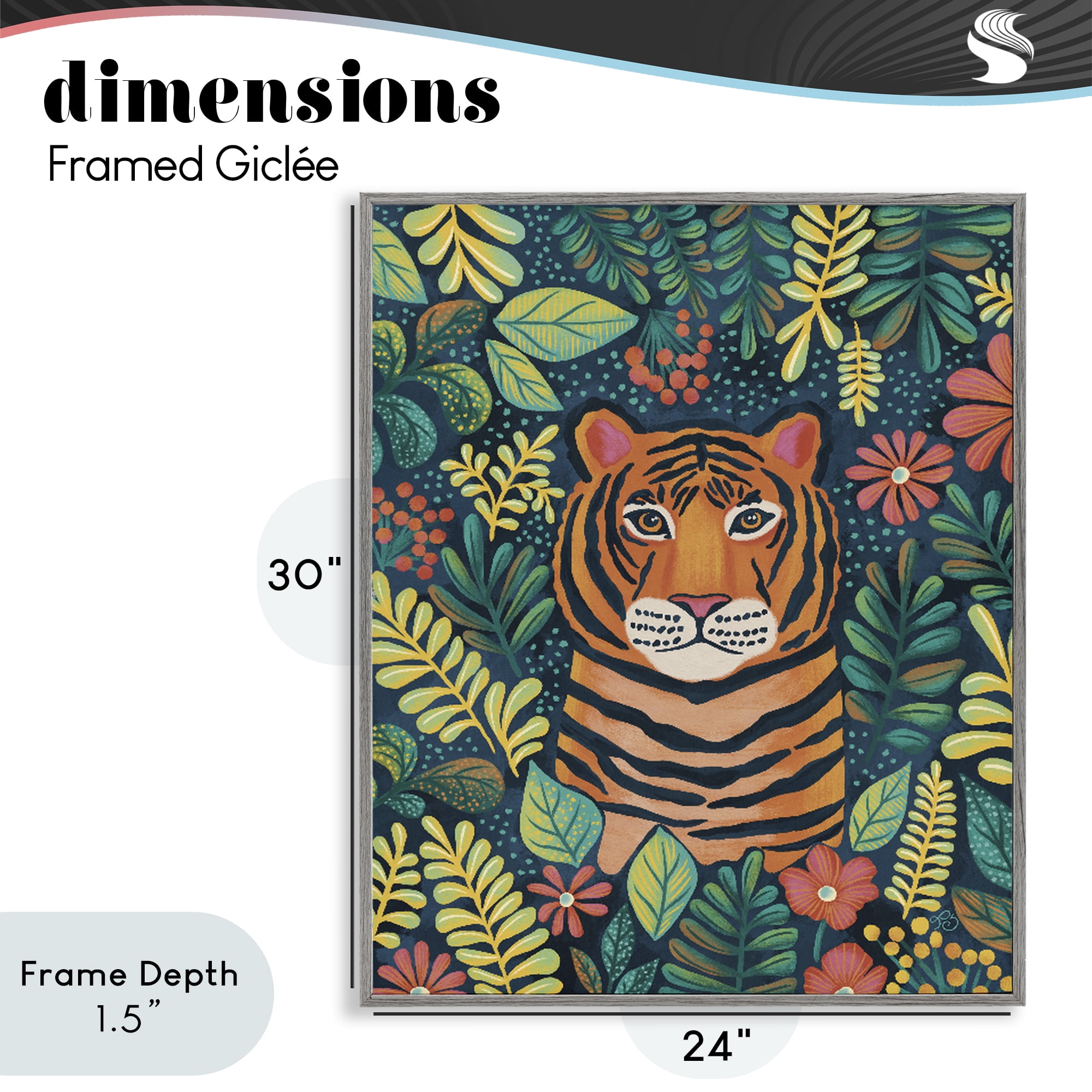 Stupell Industries Exotic Leaf Pattern Tiger Gray Framed Giclee Art, design by Lisa R Dumm