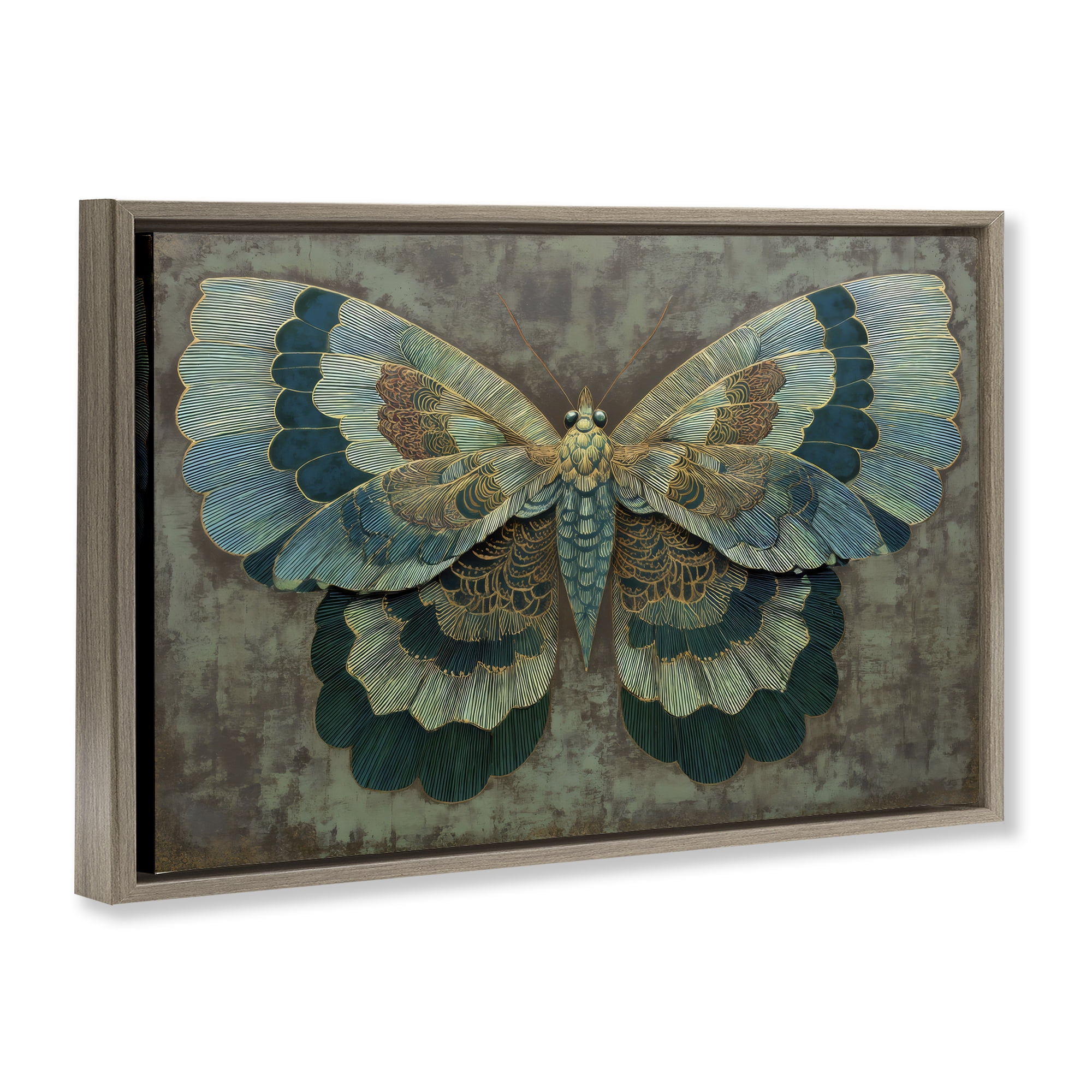 Stupell Industries Golden Jewel Butterfly Brown Framed Floater Canvas Wall Art, design by Petal Prints Design