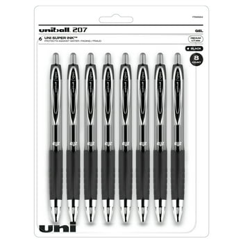 uniball 207 Retractable Gel Pen, Medium Point, 0.7 mm, Black Ink, 8 Count