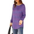 thumbnail image 4 of Htigea Womens Crewneck Tunic Shirts Striped Color Block Long Sleeve Pullover Casual Loose Fit Tops Purple M, 4 of 7