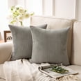 thumbnail image 6 of Decorative Throw Pillow Set, Linen Trimmed Farmhouse & Soft Corduroy Striped Velvet Series Bundle, for Sofa Couch Bedroom, Water Blue & Light Gray, 18" x 18", 6 of 8