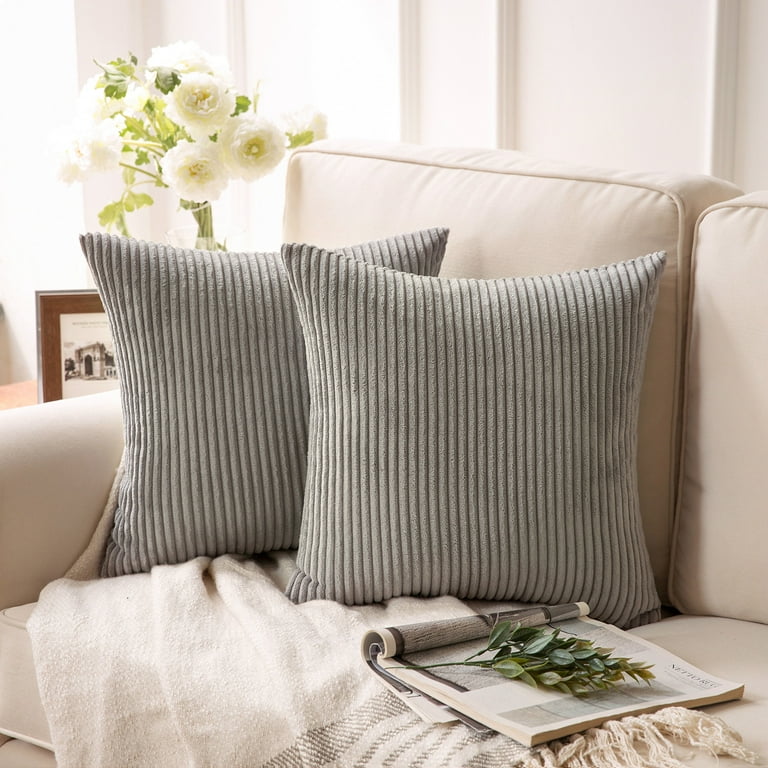 Topfinel Grey Couch Pillow Covers for Living Room 45x45 cm Set of 4,Mid  Century Modern White Neutral Corduroy Corn Throw Pillows,Rustic Square  Bench