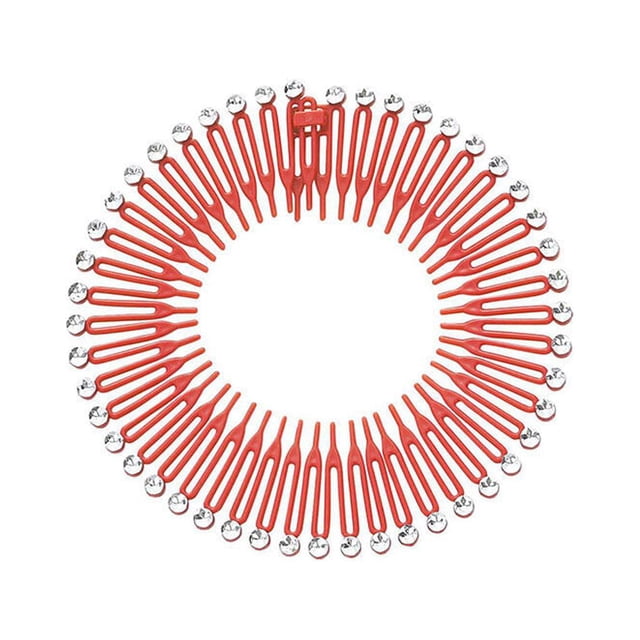 Full Circular Tooth Interlocking Stretch Comb Flexible Crystal Circle Combs Hairband Holder Head Band Banquet Hairstyling Red