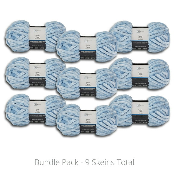 Mainstays Velvet Yarn Value Bundle, 100% Polyester, 80 yd, Blue Shell, Super Bulky, Pack of 9