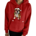 thumbnail image 4 of Women’s Christmas Graphic Hoodie Fleece Lined Oversized Long Sleeve Pullover Sweatshirt with Button Pocket Santa Print Holiday Casual Top,Red,XXL, 4 of 5