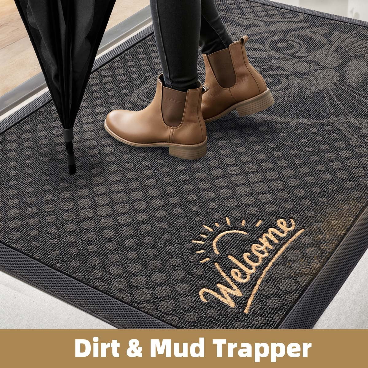 PABUBE Outdoor Doormat,American Shorthair Welcome Mat, Heavy Duty Durable Doormat Outdoor Entrance, Non-Slip Dirt & Mud Trapper Outdoor Mat for Front Doors