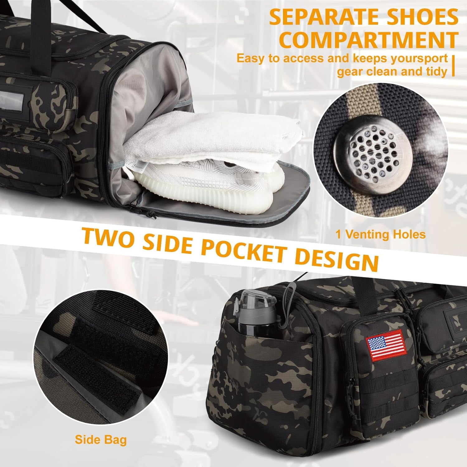27.5In Expandable Gym Bag For Men,58L Large 3 in 1 Sports Travel Duffle Bag With Shoes Compartment,Water Resistant Sports Gym Tote Bags Multi-functional Travel Backpack Overnight Bag