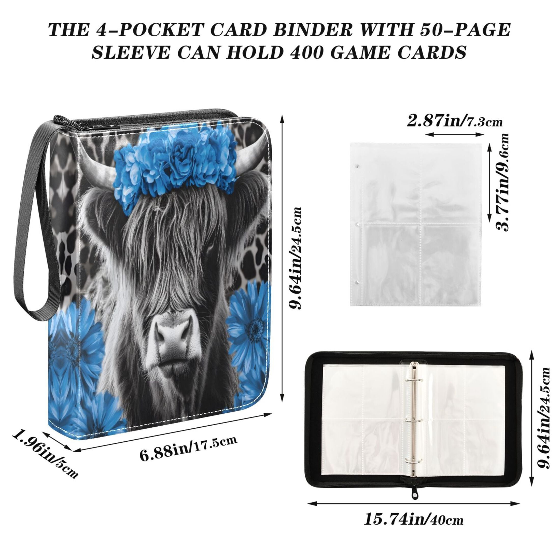 ALAZA Highland Cattle Leopard Trading Card Binder 4 Pocket Cards Collection Album 400 Folder Holder
