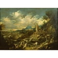 thumbnail image 2 of Alessandro Magnasco 14x11 Black Ornate Wood Framed Double Matted Museum Art Print Titled: Landscape with Stormy Sea, 2 of 5