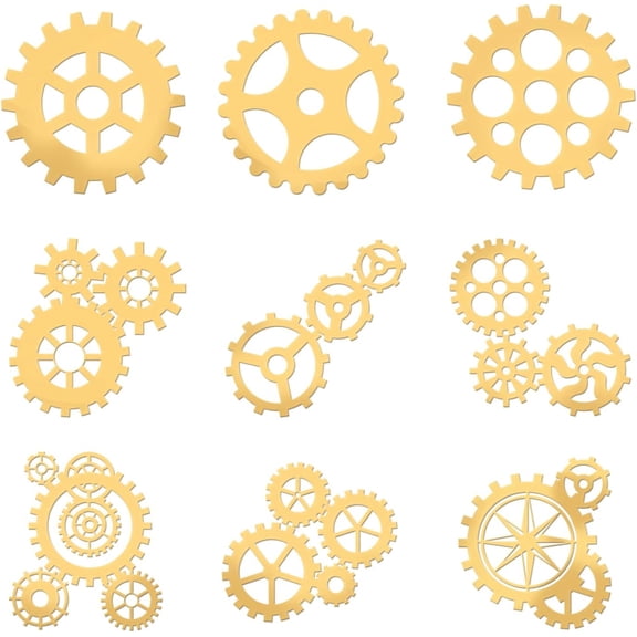 9Pcs Gear Wheel Pattern Self Adhesive Golden Brass Stickers Metal Stickers Resin Art Epoxy Stickers for Scrapbooks DIY Resin Crafts Phone Water Bottle Decoration 1.6x1.6 Inch