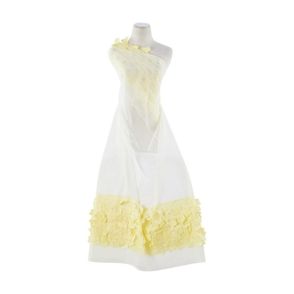 Zelouf Double Border Taffeta Flower Applique On Tulle , Sewing, DIY, Crafts Fabric by the Yard, Frosty Yellow, 3 Yard