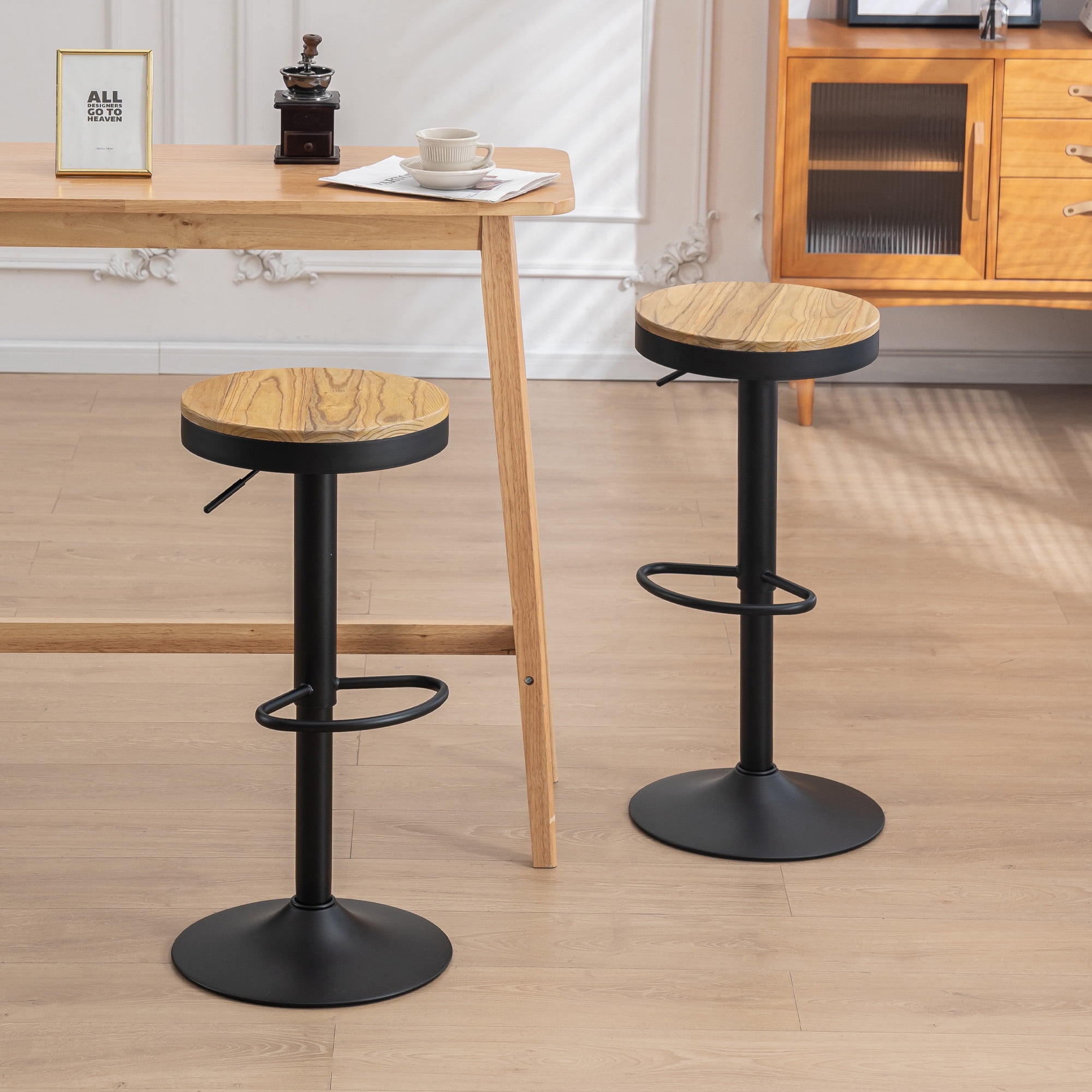 Kidol & Shellder Wooden Bar Stools Set of 2 Modern Swivel Backless