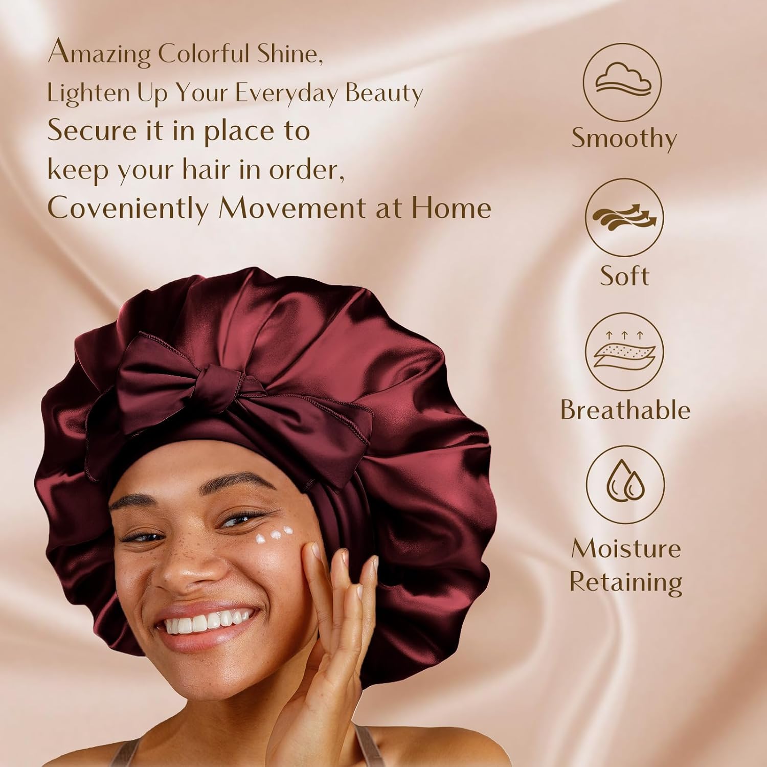 Silk Bonnet for Sleeping Women Satin Bonnet Double Layer Satin Lined Hair Bonnet with Tie Band Curly Hair Blush Pink