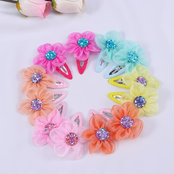 WHAMVOX 28pcs Colorful Flower Hair Pin with Shiny Rhinestone Hairpin Hair Accessories for Baby Girl Kids Children Random Style and Color