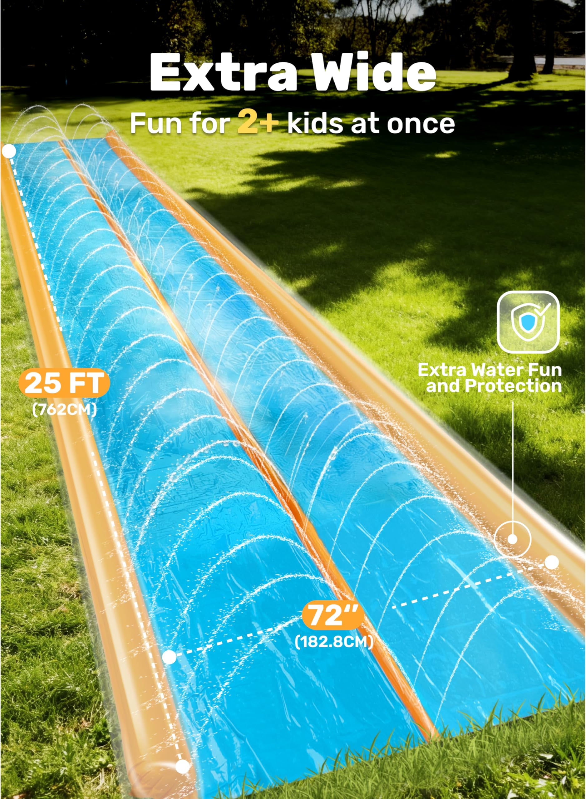 25ft x 6ft Double Lane Lawn Water Slide with Sprinkler and Inflatable Boards