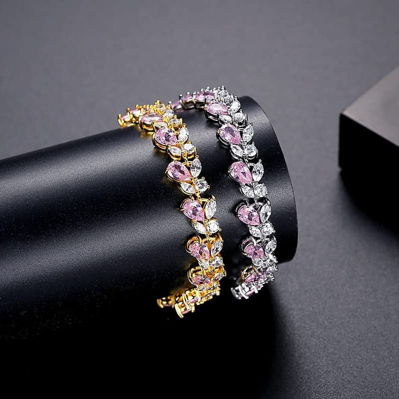 PAENENPH 14K Gold Bohemian Crystal Bracelet for Women,Luxury Branch Shape Natural Pink Crystal Charm Bracelet,Fashion Bracelet Jewelry Gift for Her