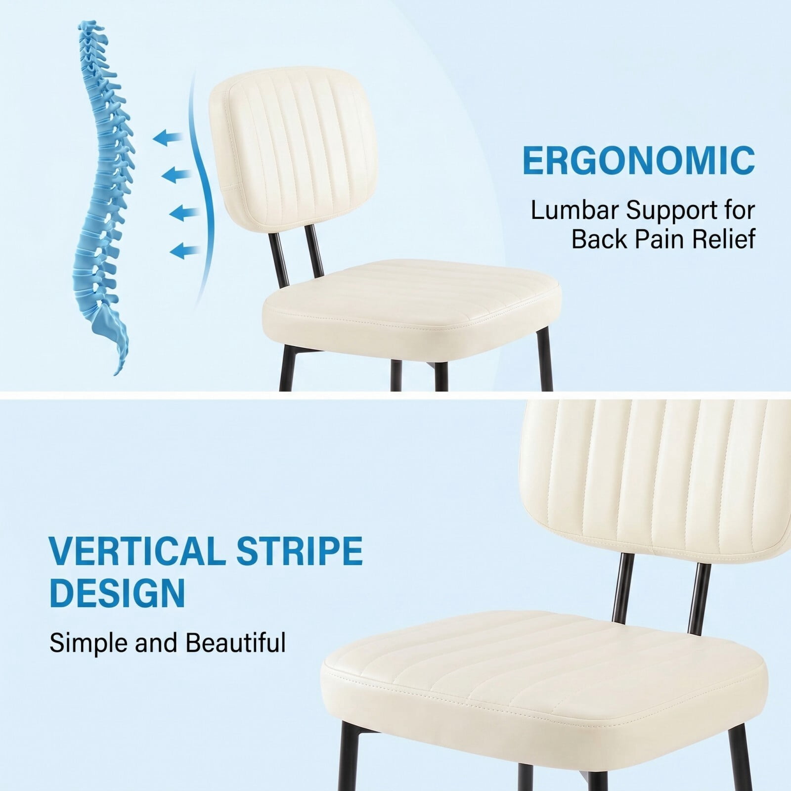 Kelno Upholstered Dining Chair Set of 2 Waterproof Faux Leather Kitchen Chairs with Ergonomic Back Support, Beige