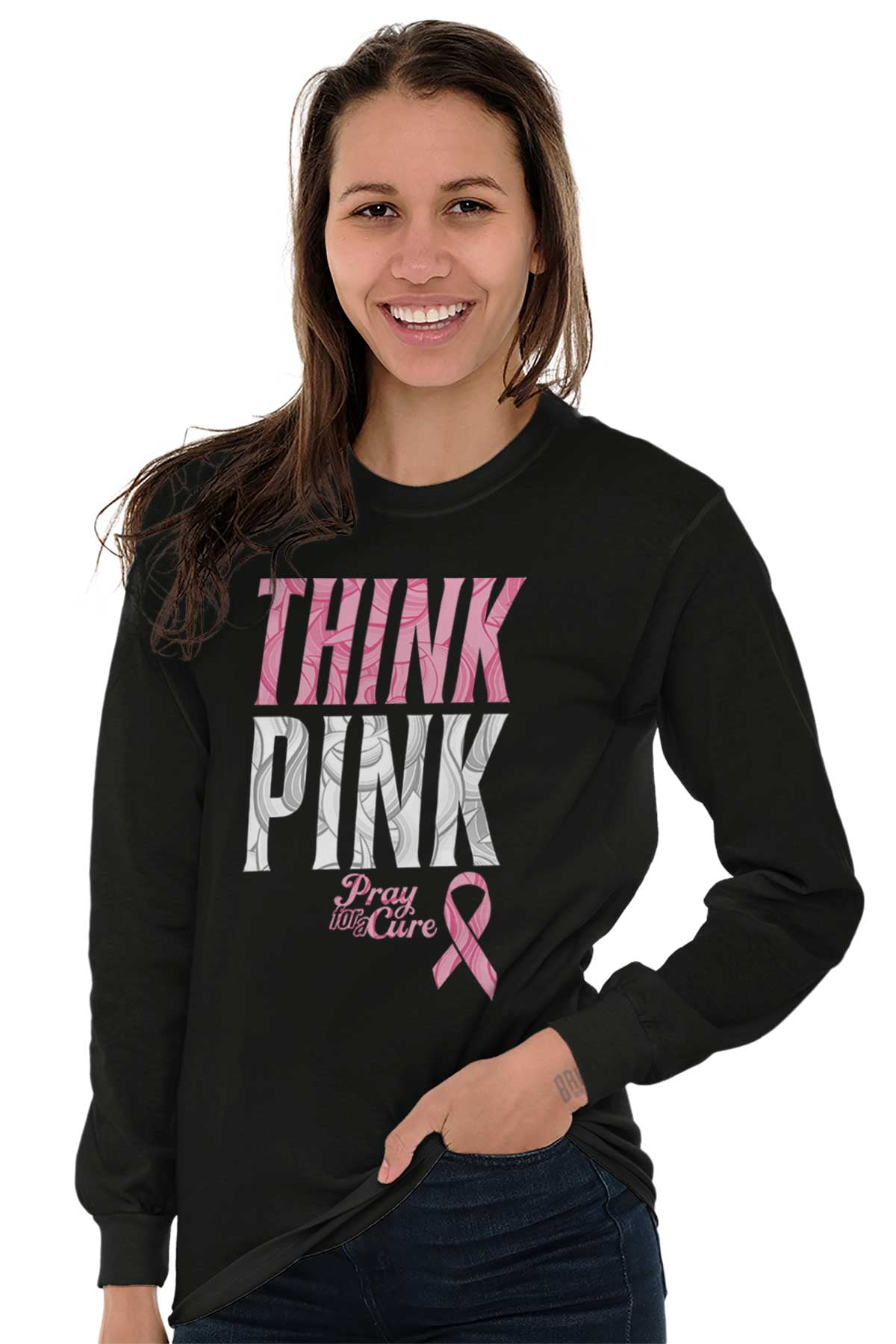 Brisco Brands Breast Cancer Awareness Long Sleeve T Shirts Tee For Women Breast Cancer Pink