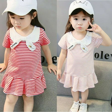

Children Summer Striped Stretch Dress Kids Girl s Cotton Short Sleeve Dress