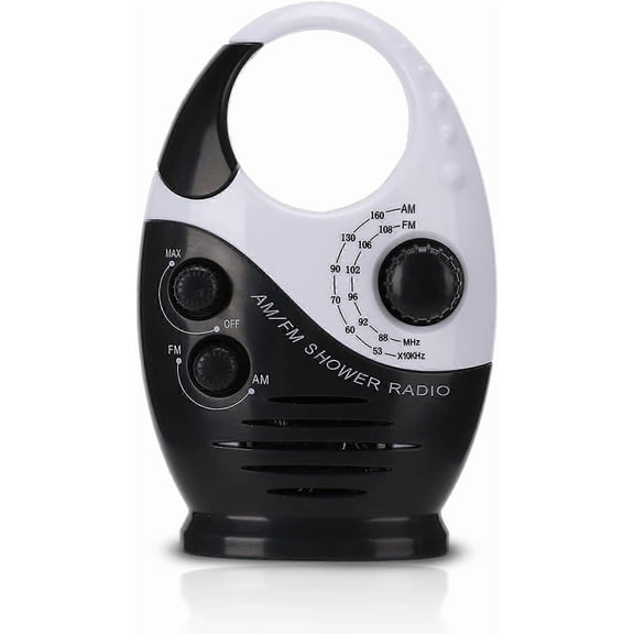 Waterproof Shower Radio, Portable Dual Band AM FM Radio with Hook, Built-in Speaker, Battery Powered Radio for Bathroom, Kitchen, Outdoor Use