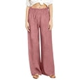 thumbnail image 6 of Yeaiivve Linen Pants for Women Smocked Waist Casual Palazzo Pants Stretchy Baggy Wide Leg Pants Boho Cotton Lounge Trousers with Pockets Pink,XXL, 6 of 7