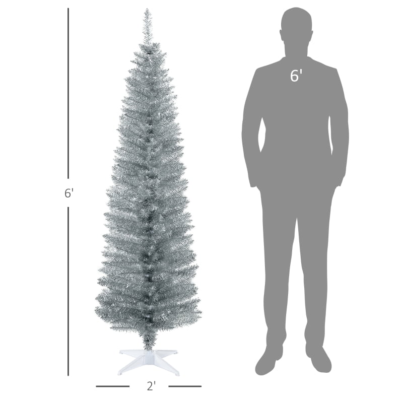 Alvantor Christmas Tree Unlit Pencil with 390 Tips, Slim Holiday Decor 21.75"x21.75"x72" 6ft Silver