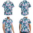 thumbnail image 3 of Jiueut Hibiscus Leopard Geometric Palm Leaves Pattern Couple Matching Outfit Hawaiian Men's Button Down Shirt, Women's Sleeveless Sundress Beach Vacation Cruise Luau Family Matching Set, Size S, 3 of 5