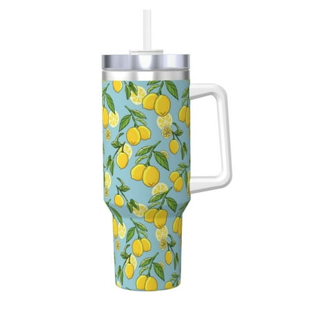 

Salouo Lemon (3) for 40oz Water Bottle with Handle & Flip Straw - Stainless Steel Vacuum Insulated Tumbler-Reusable Travel Coffee Mug- Gifts for Women & Men