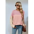 thumbnail image 2 of Womens Color Block Long Sleeve Crewneck Knitted Casual Loose Pullover Shirts Tops Light Pink M, 2 of 4