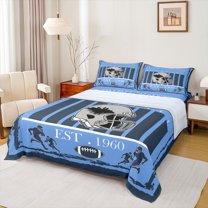 Homewish Rugby Sport Lovers Bed Sheets,Tennessee City Silhouette King Sheets,Blue Gray Sheet Set For Boy,Microfiber Bedroom Decor,4 Pieces