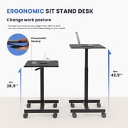EDX Small Standing Desk, Mobile Portable Rolling Desk with Lockable Wheels & Adjustable Height, for Home Office, Black