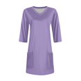 thumbnail image 5 of YFELWZ Hauts pour Femmes Grande Taille Ample Col en V Manches 3/4 T-Shirt Violet P, 5 of 5