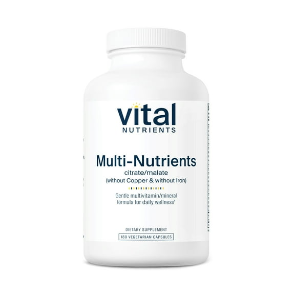 Vital Nutrients - Multi-Nutrients 3 - Citrate/Malate Formula (Without Copper or Iron) - Multi-Vitamin/Mineral with Potent Antioxidants - Gentle Bioavailable Form - 180 Vegetarian Capsules per Bottle