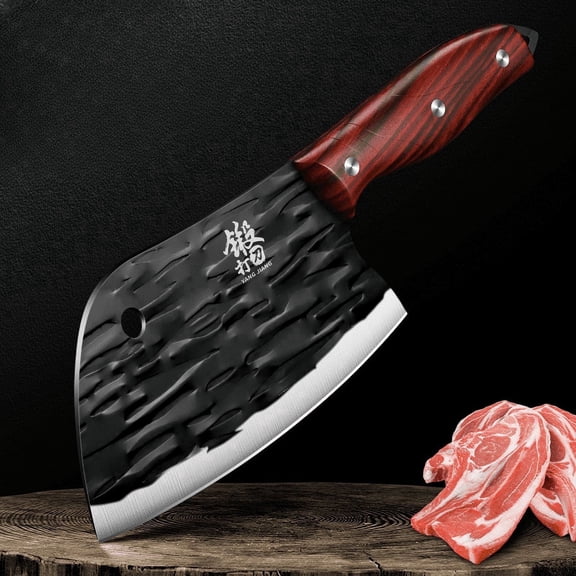 Plys Meat Cleaver Knife 7 Inch Blade Full Tang Stainless Steel Razor-Sharp Heavy Duty Butcher Ergonomic Handle for Meat & Vegetables