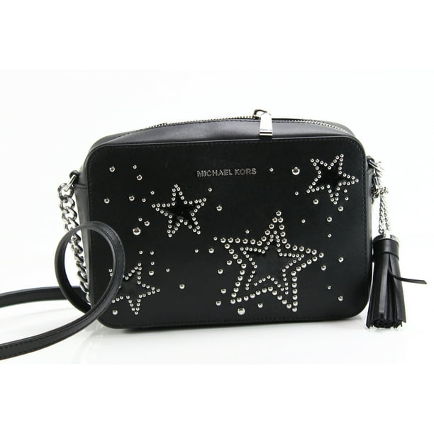 Michael Kors NEW Black Ginny Star Studded Crossbody Leather Handbag