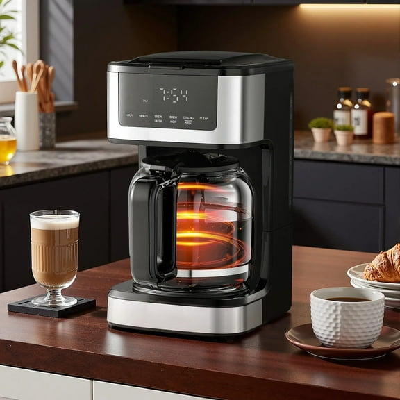 Drip espresso machine, programmable drip coffee machine, with touch screen, large capacity, quick brewing, 4-hour heat preservation, with self-cleaning mode, suitable for tea rooms and home use