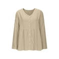 thumbnail image 5 of Women's Oversized Tshirts Cotton Linen Crew Neck Long Sleeve Button Tee Long Sleeve Shirts for Women, 5 of 8