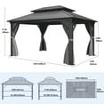 thumbnail image 3 of Dextrus 12x16ft Hardtop Gazebo with Nettings and Curtains, Heavy Duty Double Roof Galvanized Steel Outdoor Combined of Vertical Stripes Roof for Patio, Backyard, Deck, Lawns, Gray, 3 of 6