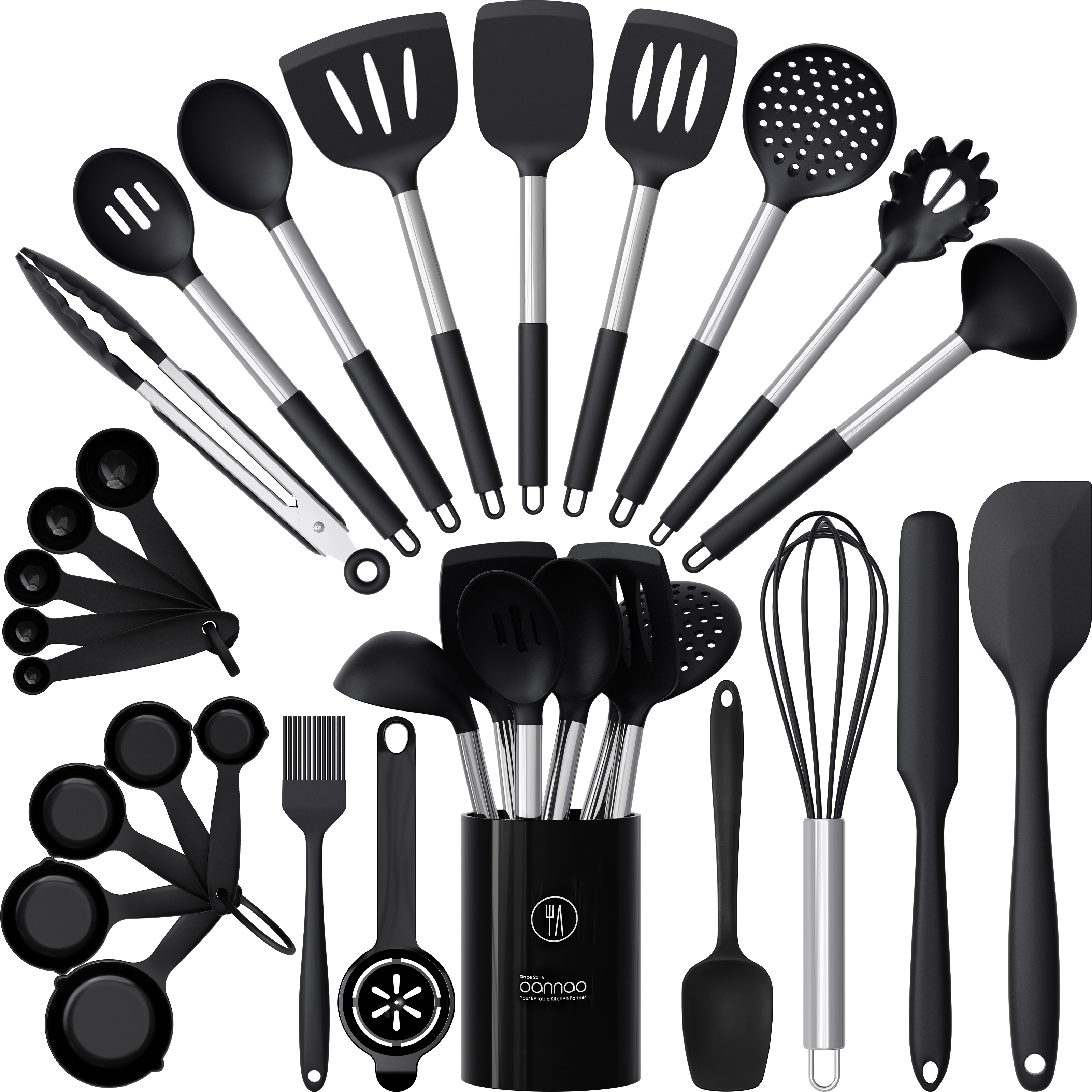 oannao Large Silicone Cooking Utensils Set, Black